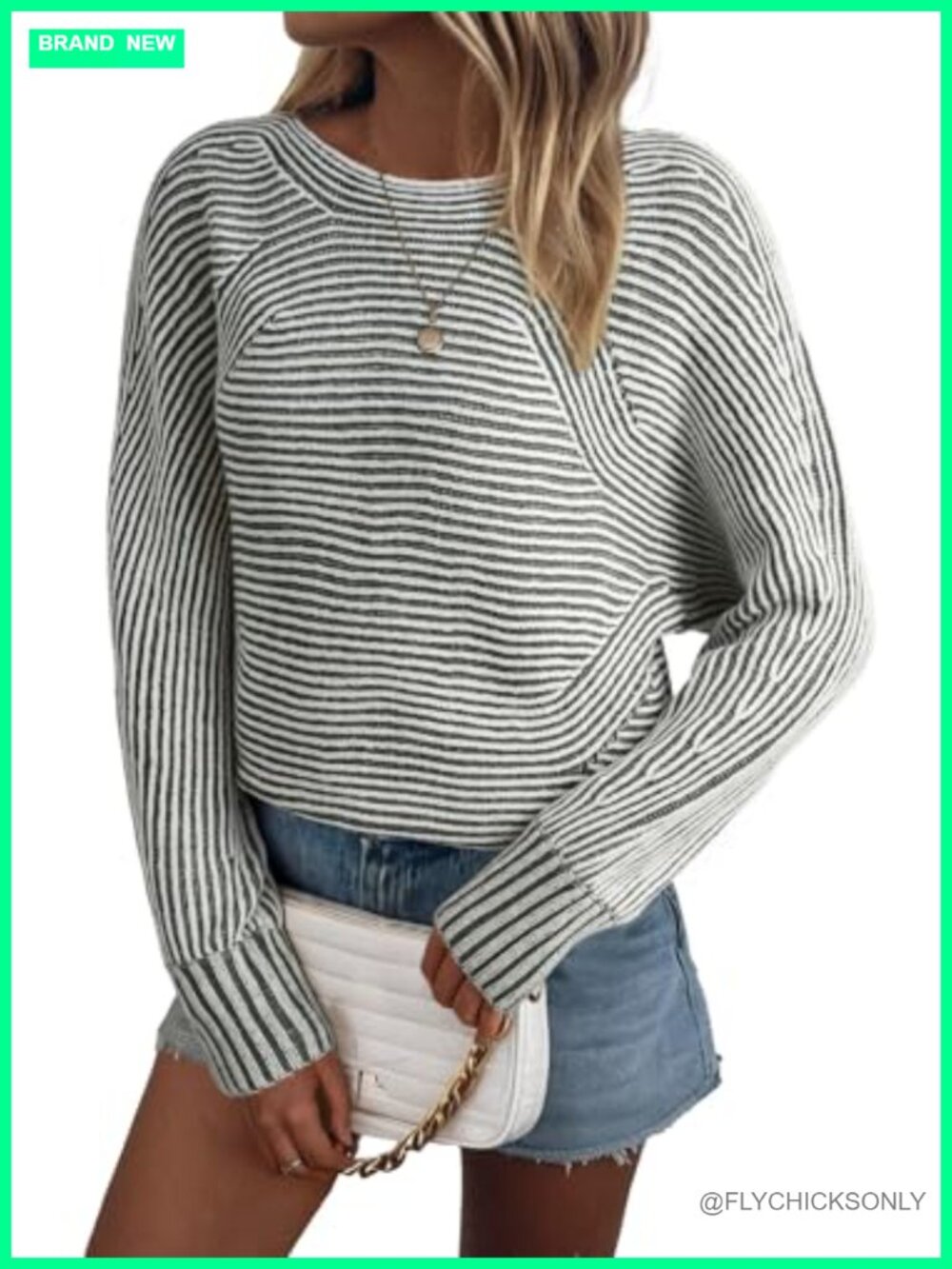 EVALESS Striped Boat Neck Batwing Sleeve Oversized Pullover Sweater
